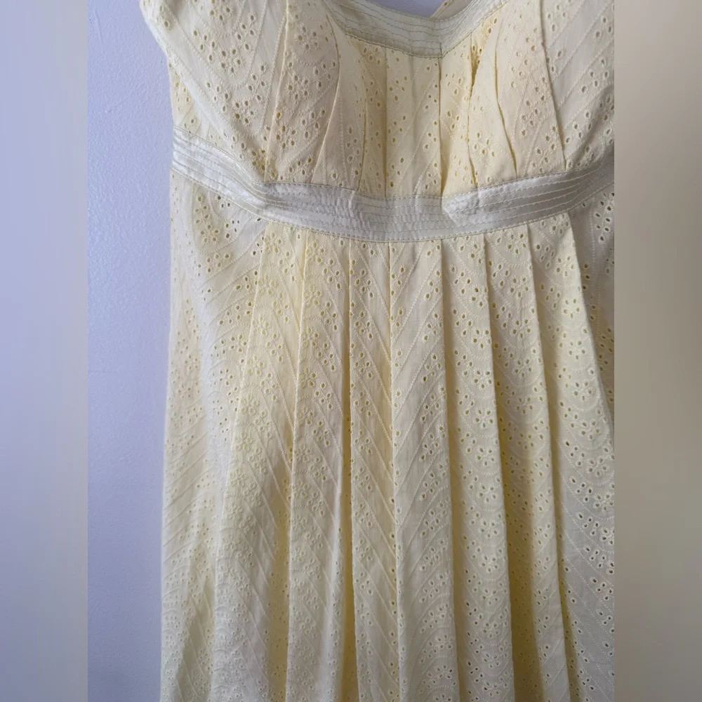 Butter Yellow Sundress Calvin Klein Womens 4 - Eyelet Pleated Cotton Cottagecore - Picture 11 of 16